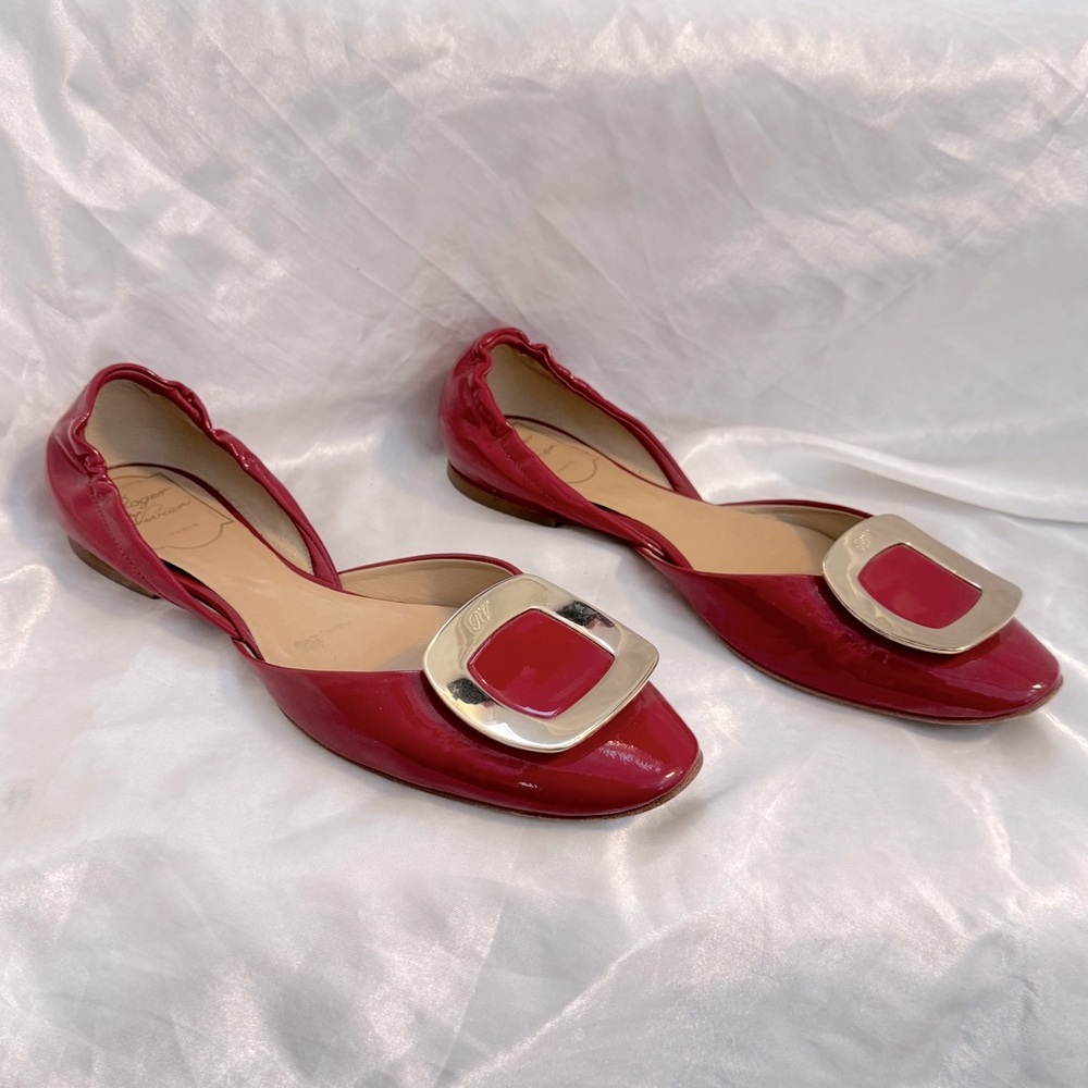 Roger Vivier Red Patent Leather Buckle Ballet Flats